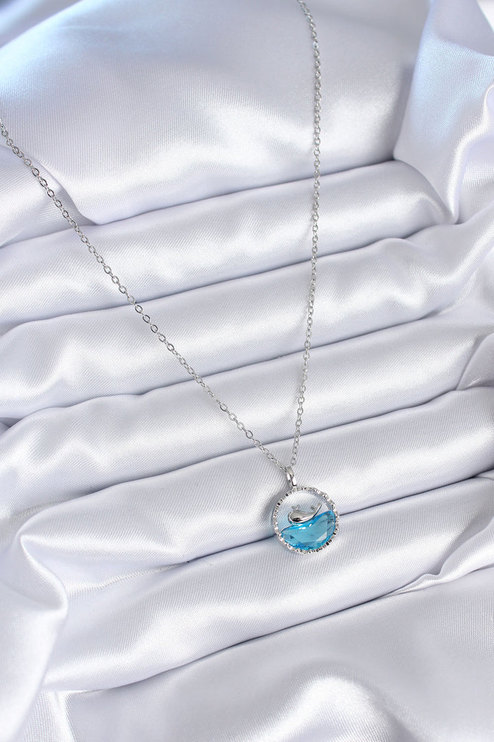 EBJ 316L Stainless Steel Silver Color Blue Crystal Stone Whale Model Women's Necklace - Huehuetoca