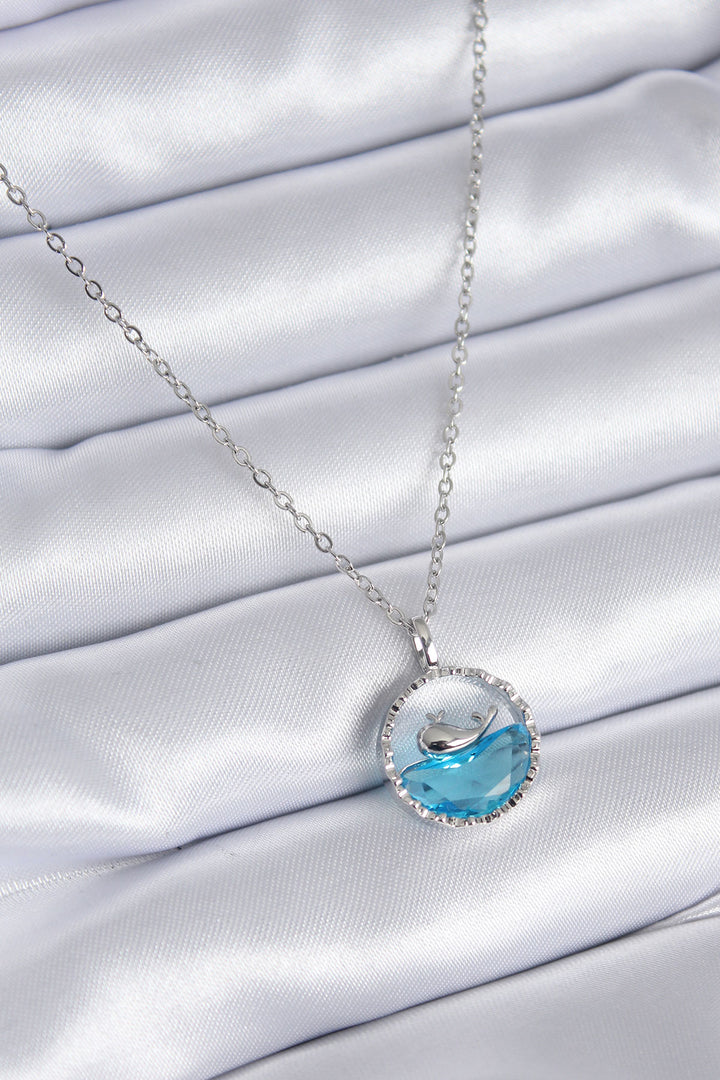EBJ 316L Stainless Steel Silver Color Blue Crystal Stone Whale Model Women's Necklace - Huehuetoca