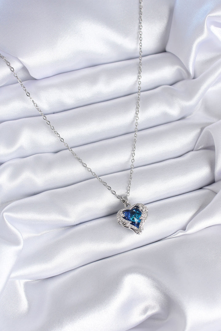 EBJ 316L Stainless Steel Silver Color Blue Crystal Heart Model Zircon Stone Women's Necklace - Lubbock