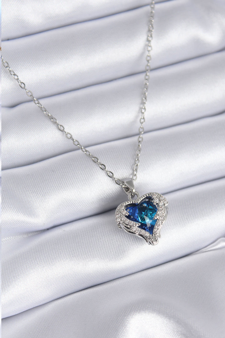 EBJ 316L Stainless Steel Silver Color Blue Crystal Heart Model Zircon Stone Women's Necklace - Lubbock