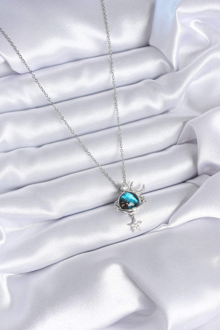 EBJ 316L Stainless Steel Silver Color Planet Model with Zircon Stone Star Detail Women's Necklace - Noisy-le-Grand