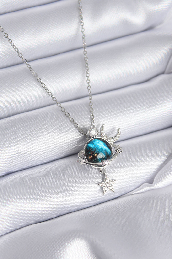 EBJ 316L Stainless Steel Silver Color Planet Model with Zircon Stone Star Detail Women's Necklace - Noisy-le-Grand