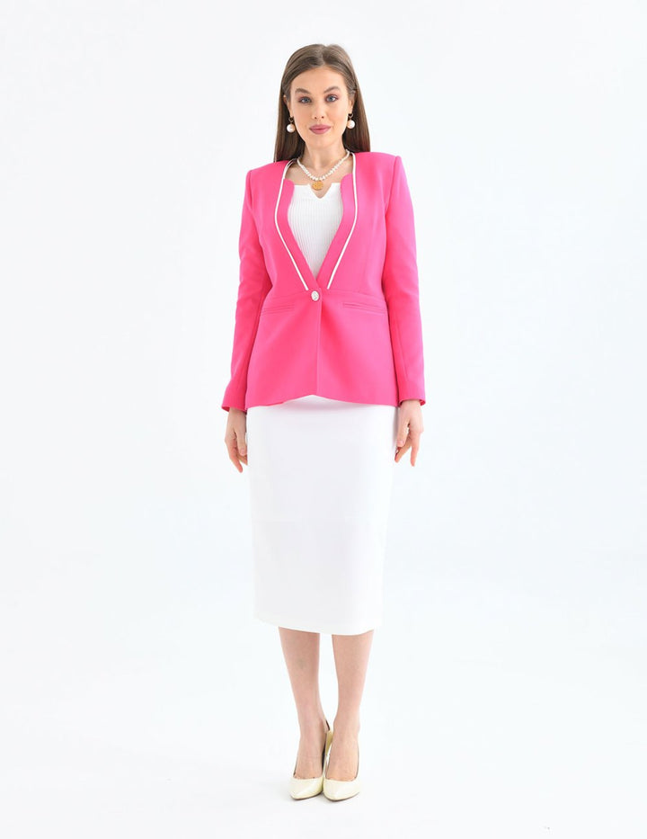 NDL Women Ruffle Detail Single Button Skirt Suit for Women Fuchsia - Manzanillo