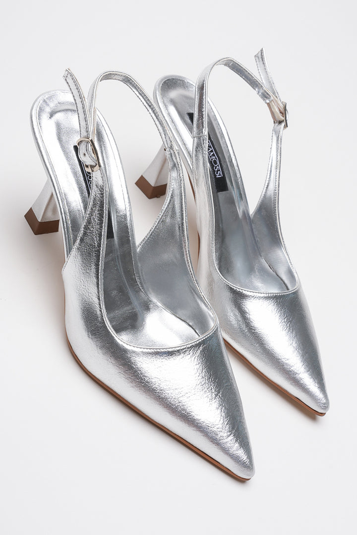 DSM Station Silver Wrinkled Patent Leather High Heel Women's Shoe - Wattrelos