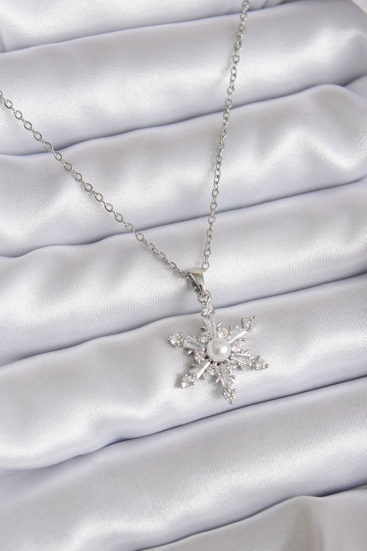 EBJ 316L Stainless Steel Chain Silver Color Zircon Stone Pole Star Model Pearl Detail Women's Necklace - Matehuala
