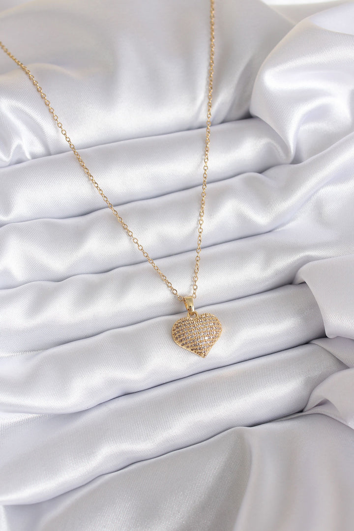 EBJ 316L Stainless Steel Chain Gold Color Zircon Stone Detail Heart Model Women's Necklace - Yeovil