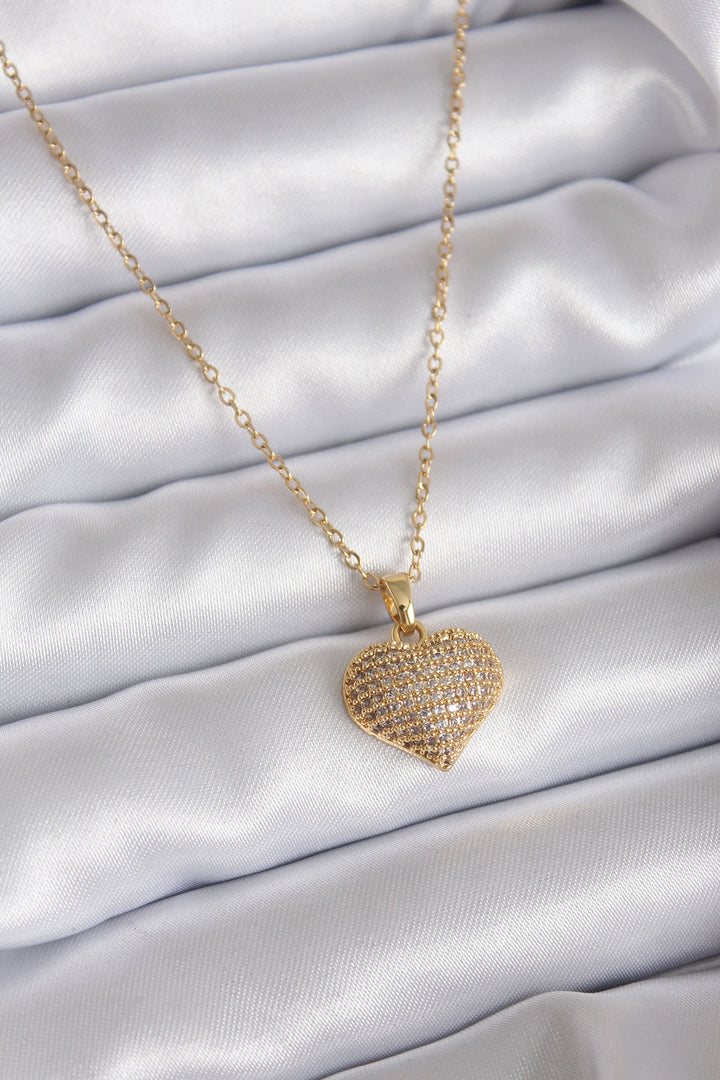 EBJ 316L Stainless Steel Chain Gold Color Zircon Stone Detail Heart Model Women's Necklace - Yeovil