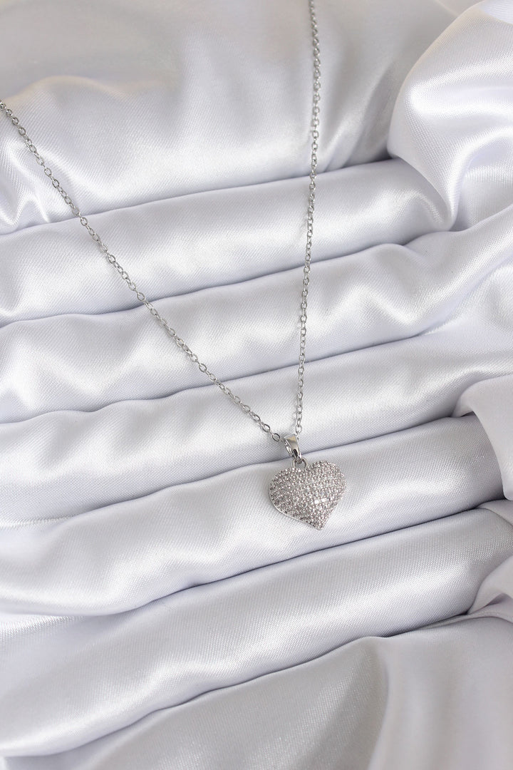 EBJ 316L Stainless Steel Chain Silver Color Zircon Stone Detail Heart Model Women's Necklace - King’s Lynn