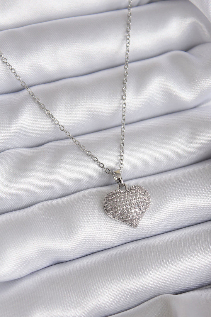 EBJ 316L Stainless Steel Chain Silver Color Zircon Stone Detail Heart Model Women's Necklace - King’s Lynn