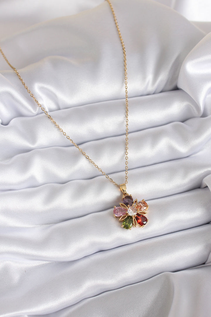 EBJ 316L Steel Chain Gold Color Colorful Zircon Stone Flower Model Women's Necklace - Linz