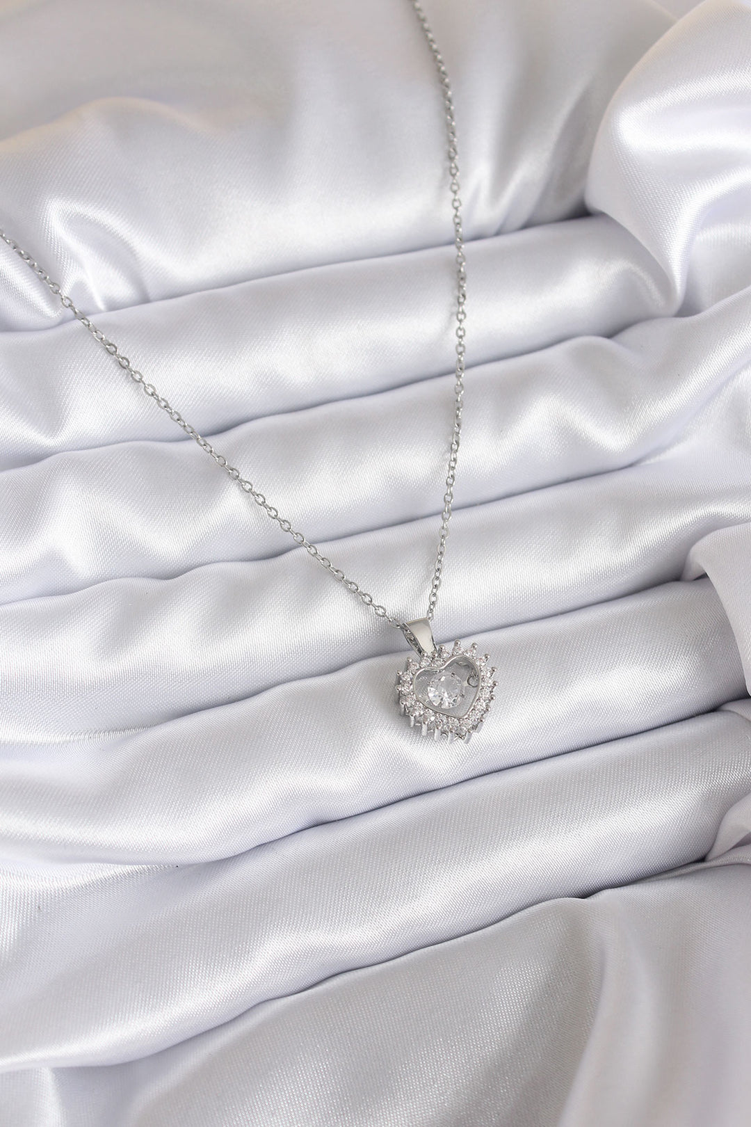 EBJ 316L Stainless Steel Chain Silver Color Zircon Stone Heart Model Women's Necklace - Fair Lawn