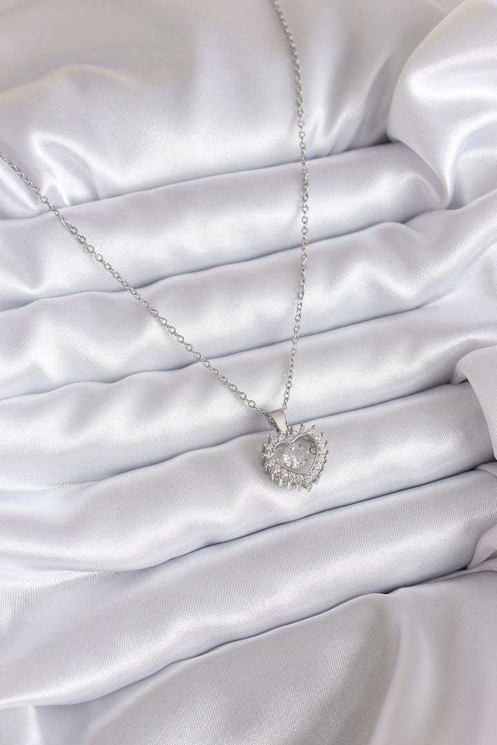 EBJ 316L Stainless Steel Chain Silver Color Zircon Stone Heart Model Women's Necklace - Fair Lawn