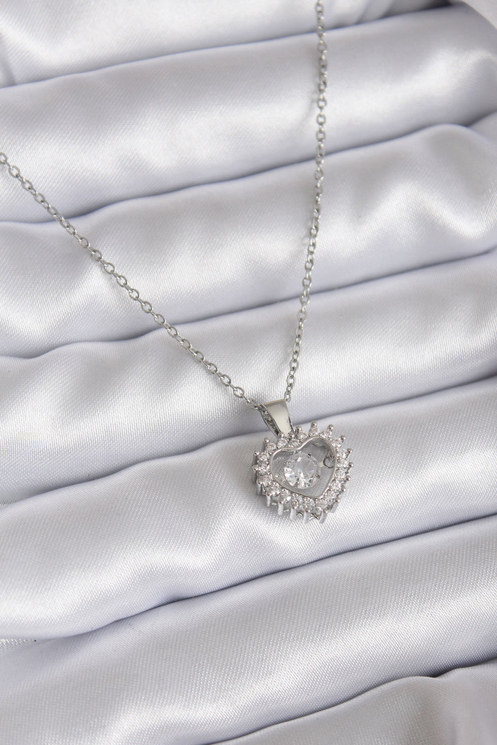 EBJ 316L Stainless Steel Chain Silver Color Zircon Stone Heart Model Women's Necklace - Fair Lawn