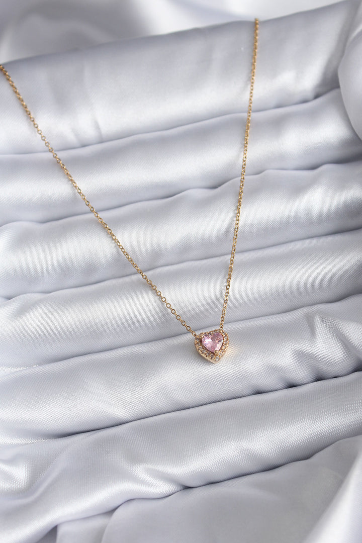 EBJ 316L Stainless Steel Chain Gold Color Pink Zircon Stone Charm Women's Necklace - Rayleigh