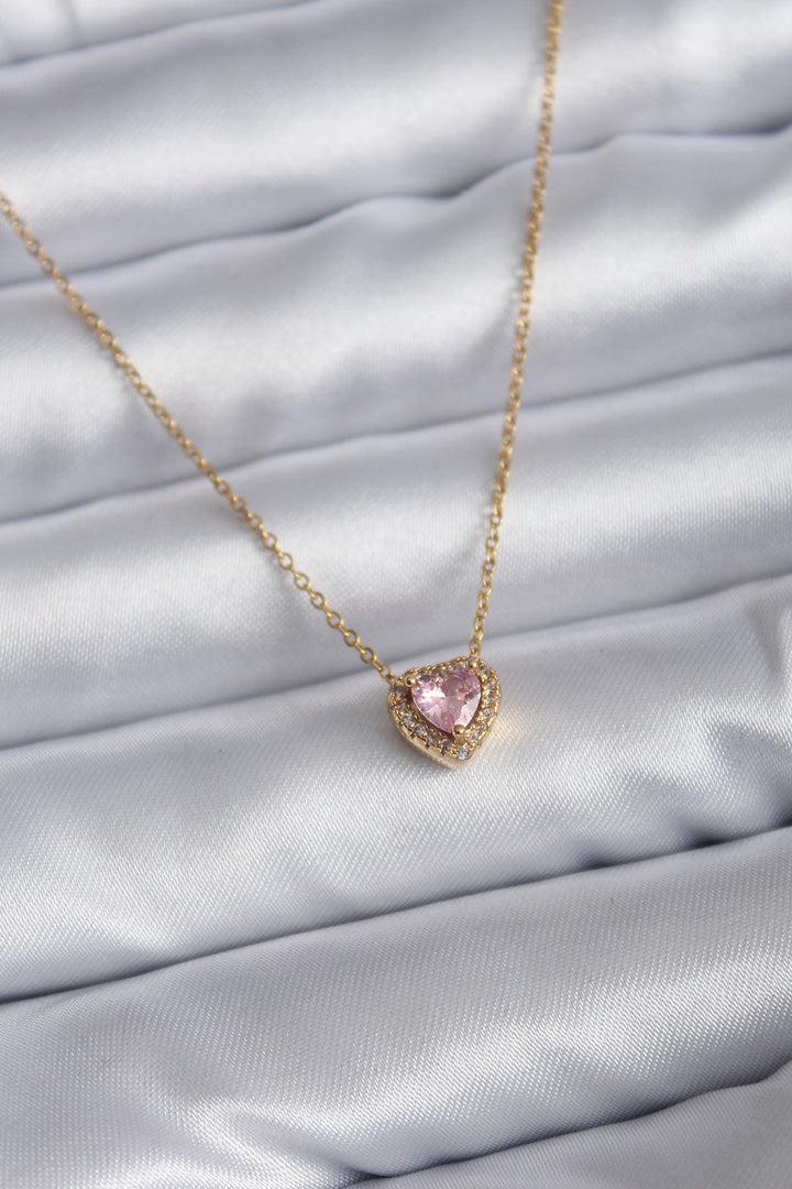 EBJ 316L Stainless Steel Chain Gold Color Pink Zircon Stone Charm Women's Necklace - Rayleigh