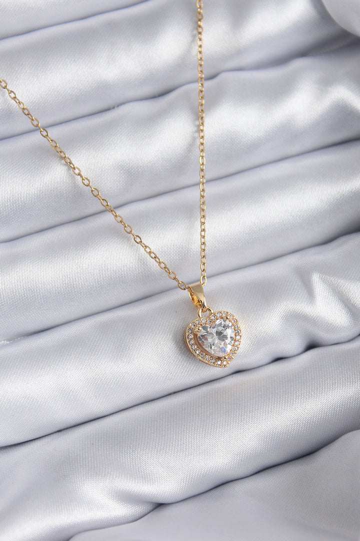 EBJ 316L Stainless Steel Chain Gold Color Zircon Stone Heart Model Charm Women's Necklace - Dublin