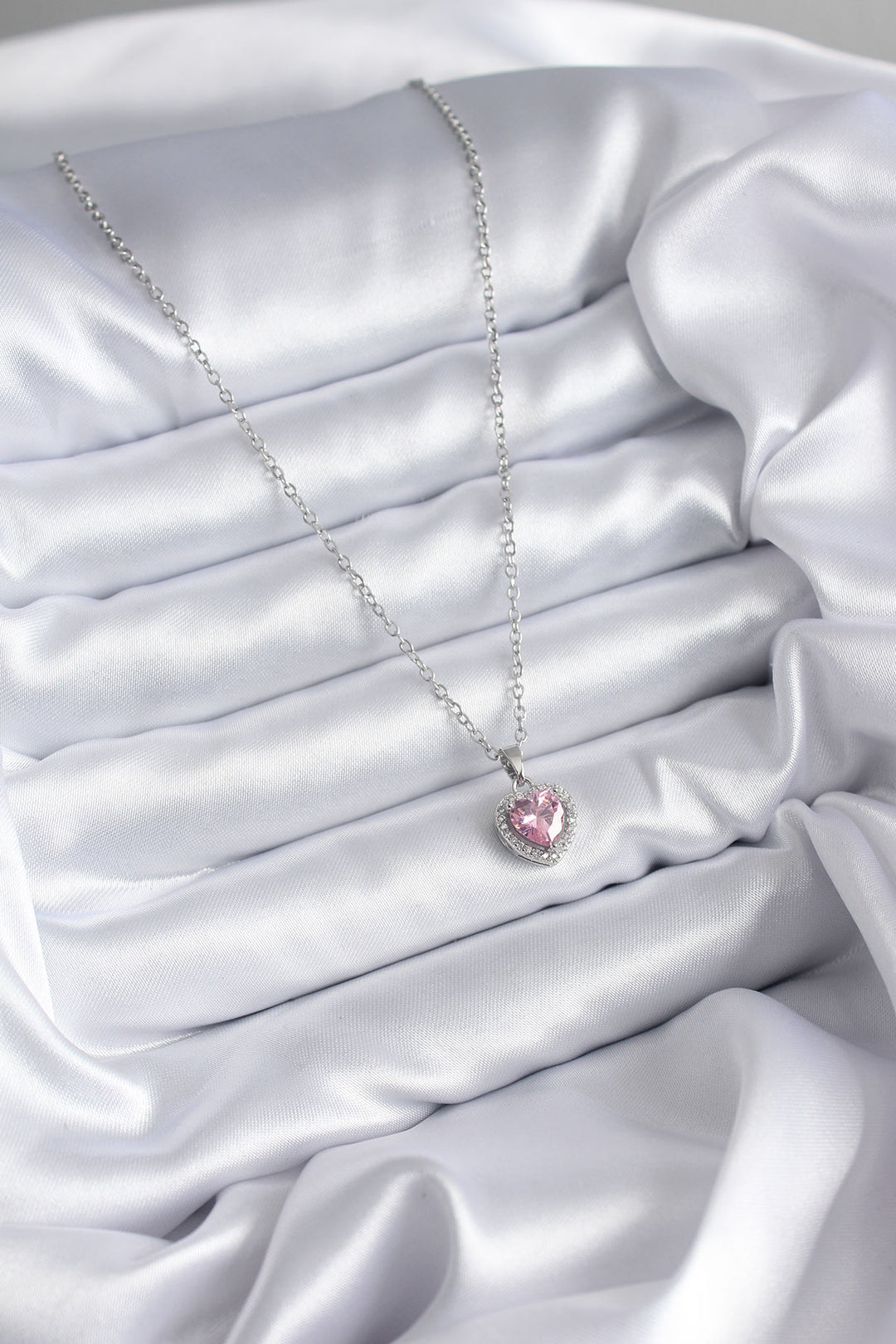 EBJ 316L Stainless Steel Chain Silver Color Pink Zircon Stone Charm Model Women's Necklace - Viti