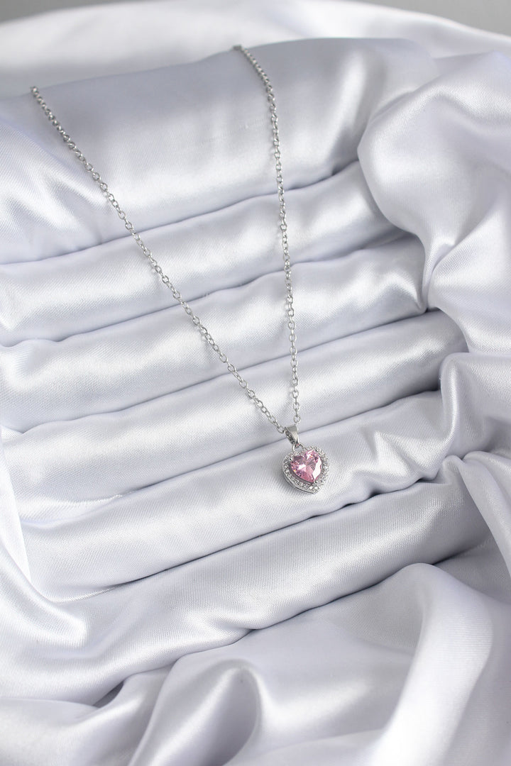 EBJ 316L Stainless Steel Chain Silver Color Pink Zircon Stone Charm Model Women's Necklace - Viti