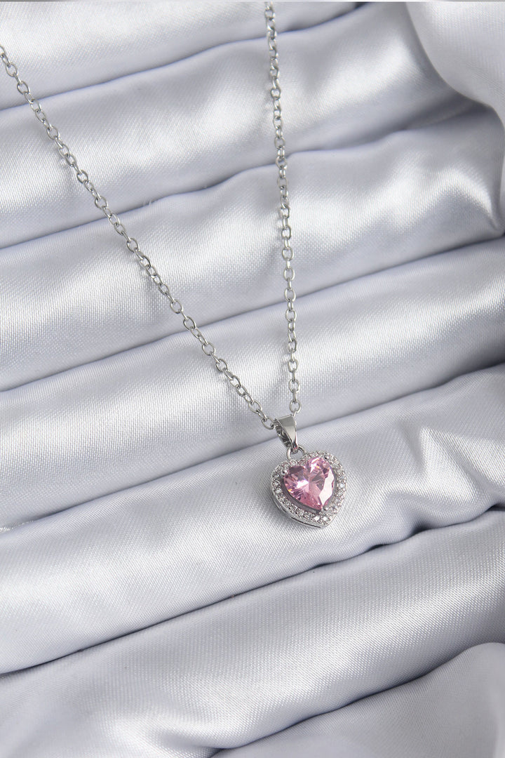 EBJ 316L Stainless Steel Chain Silver Color Pink Zircon Stone Charm Model Women's Necklace - Viti