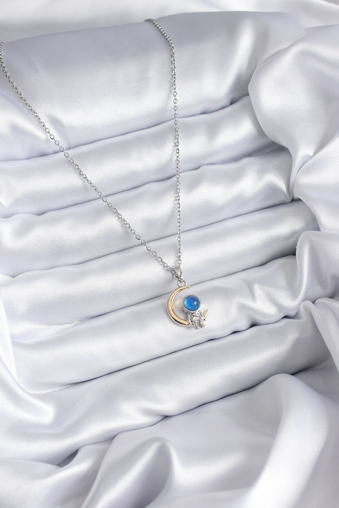 EBJ 316L Stainless Steel Chain Gold Color Moon Silver Astronaut Model Women's Necklace - Littleton