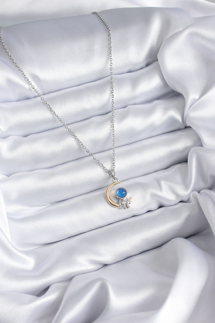 EBJ 316L Stainless Steel Chain Gold Color Moon Silver Astronaut Model Women's Necklace - Littleton
