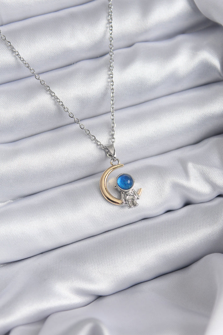 EBJ 316L Stainless Steel Chain Gold Color Moon Silver Astronaut Model Women's Necklace - Littleton