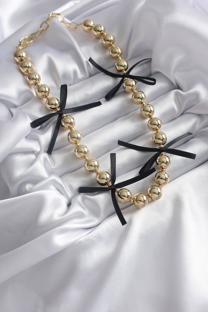 EBJ Rice Gold Color Black Ribbon Detail VIP Women's Necklace - Grasse