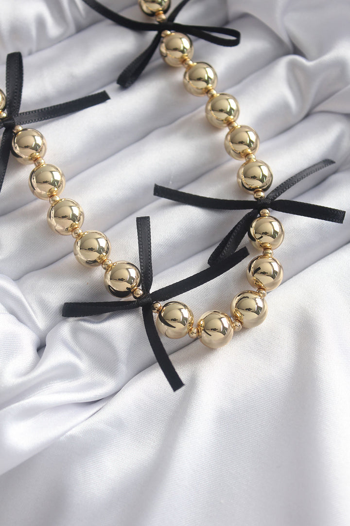 EBJ Rice Gold Color Black Ribbon Detail VIP Women's Necklace - Grasse