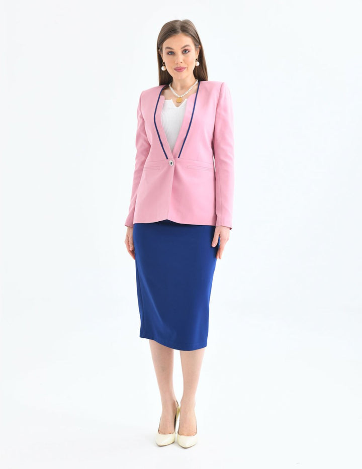 NDL Women Ruffle Detail Single Button Skirt Suit Rose Pink - Manukau City