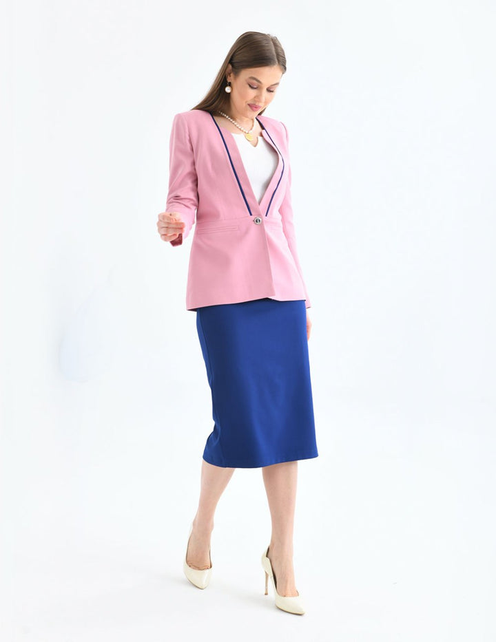 NDL Women Ruffle Detail Single Button Skirt Suit Rose Pink - Manukau City