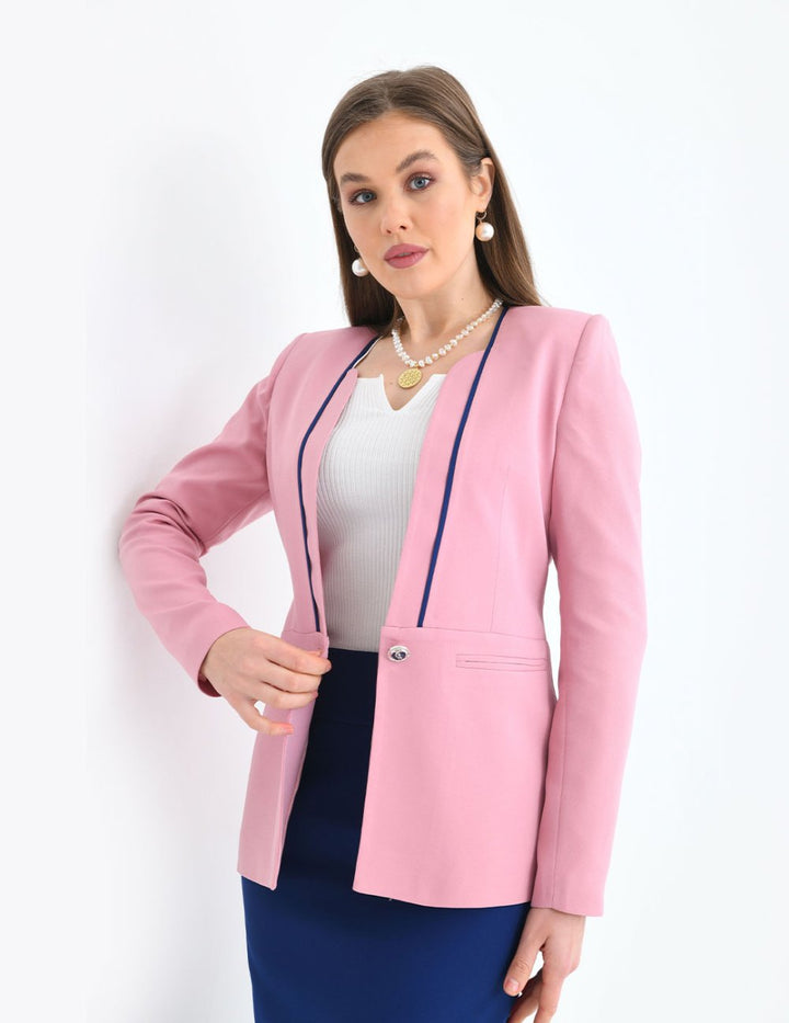 NDL Women Ruffle Detail Single Button Skirt Suit Rose Pink - Manukau City