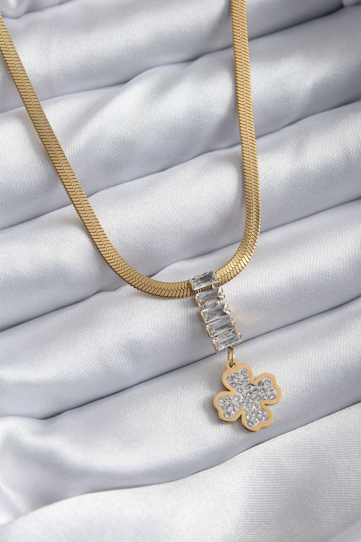 EBJ 316L Steel Gold Color Italian Chain Model with Zircon Stone Clover Figure Women's Necklace - Sayreville