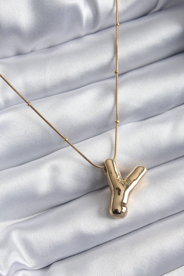 EBJ 316L Steel Gold Color Bubble "Y" Letter Model Women's Necklace - Kannapolis
