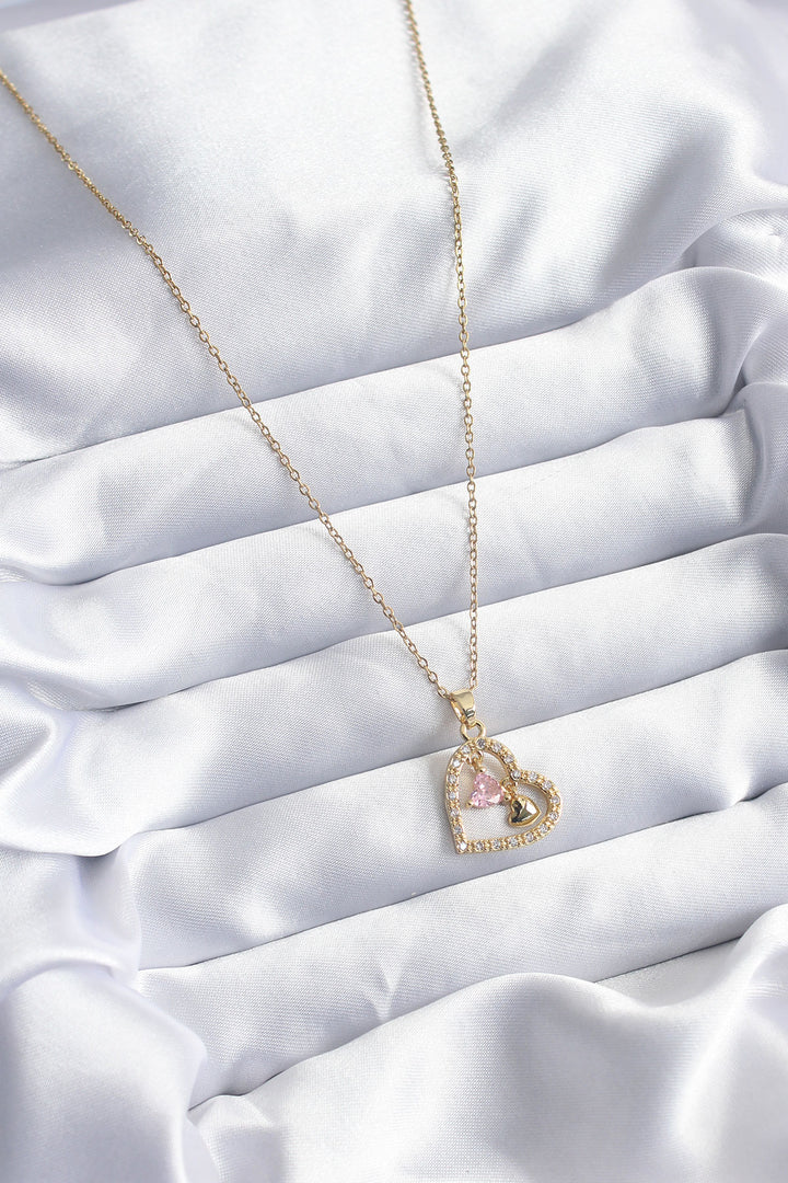 EBJ 316L Steel Gold Color Chain Zircon Stone Heart Model Women's Necklace - Naperville