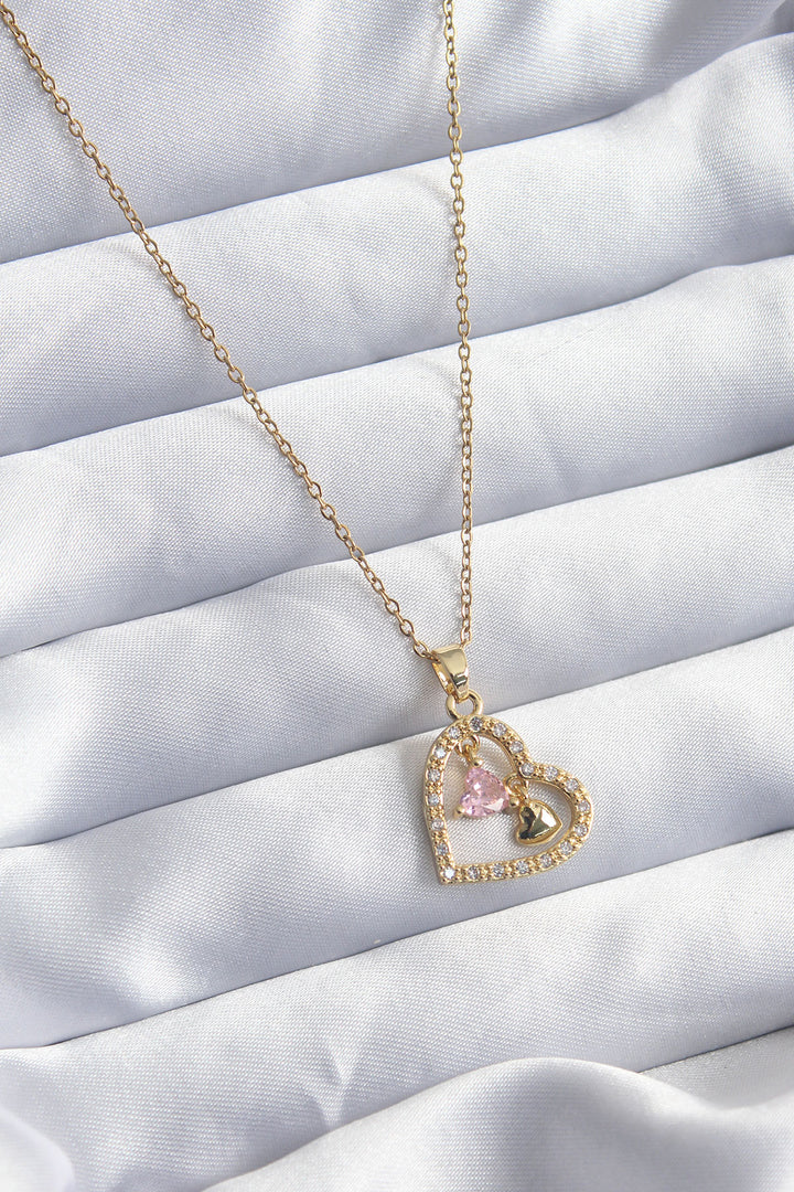 EBJ 316L Steel Gold Color Chain Zircon Stone Heart Model Women's Necklace - Naperville