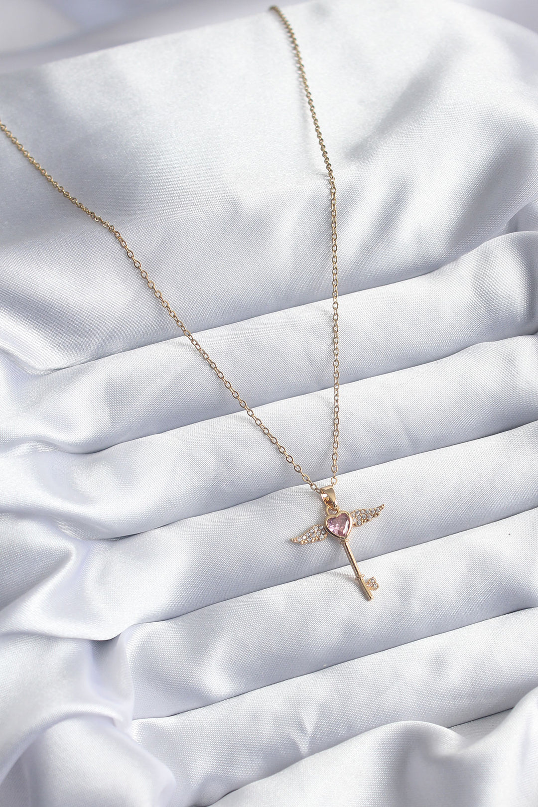 EBJ 316L Steel Gold Color Chain Pink Zircon Stone Key Model Women's Necklace - St. Catharines