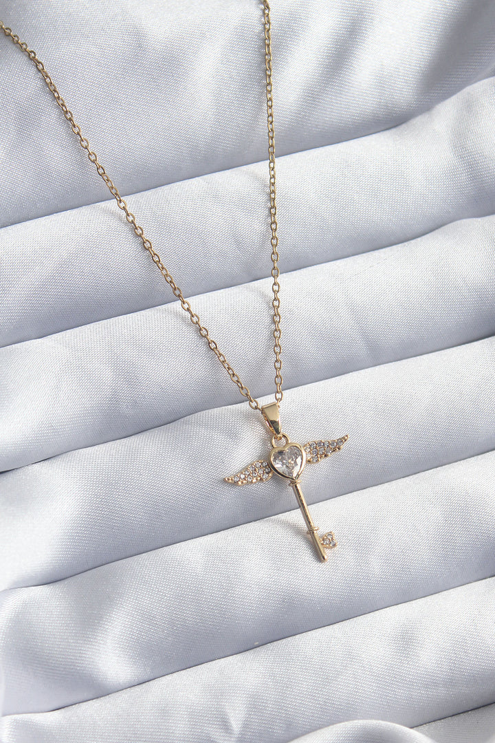 EBJ 316L Steel Gold Color Zircon Stone Key Model Women's Necklace - Suhl