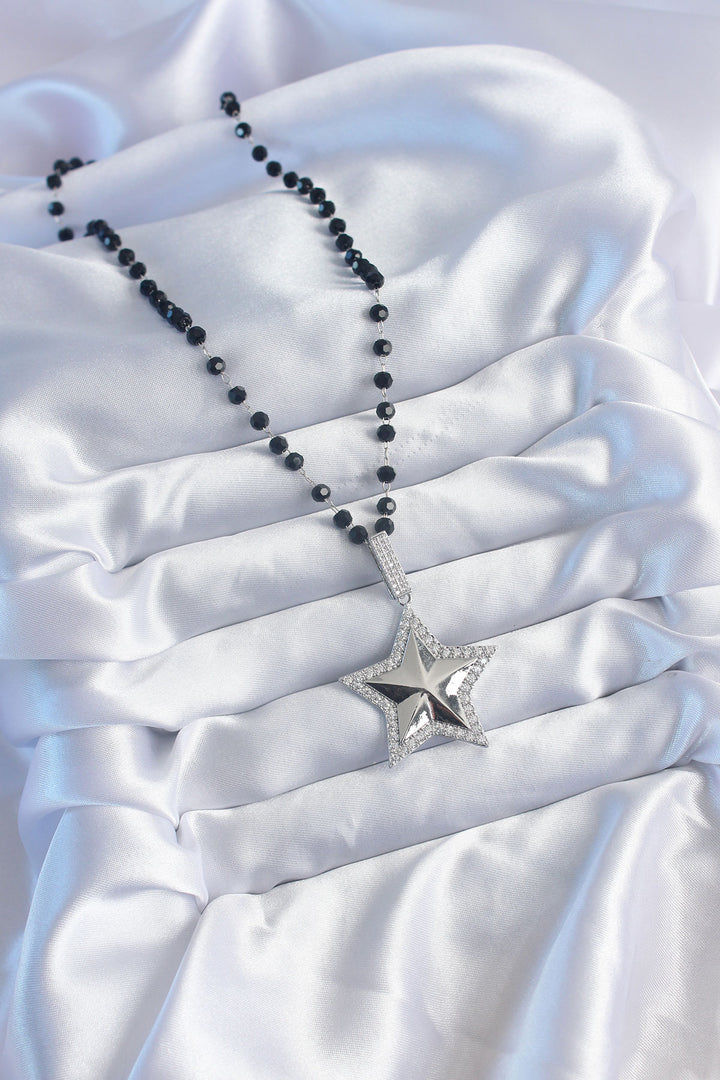 EBJ Silver Color Black Bead Zircon Stone Brass Star Model VIP Series Women's Necklace - Tottenham