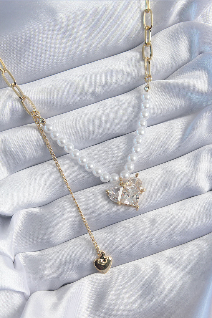 EBJ Rice Gold Color Pendant with Zircon Stone Heart Model Swing Detail VIP Women's Necklace - Oldenburg