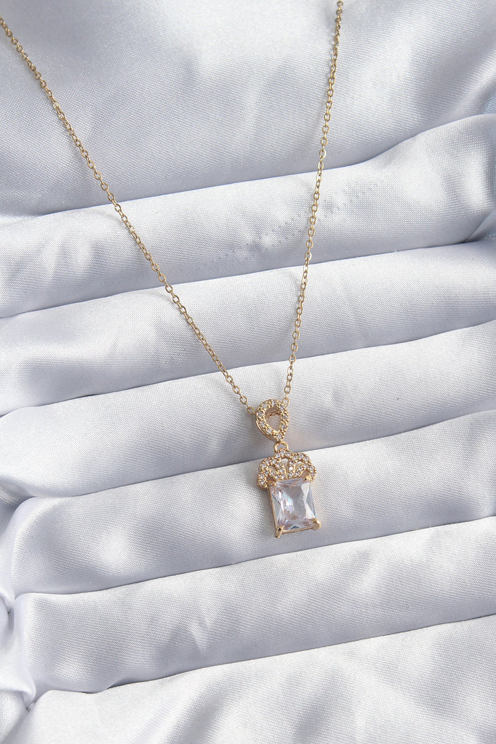EBJ 316L Stainless Steel Chain Gold Color Crown Model Women's Necklace with Zircon Stone - Penafiel