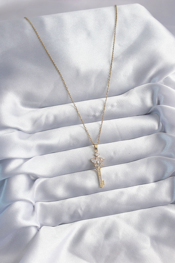 EBJ 316L Steel Chain Gold Color Zircon Stone Key Model Women's Necklace - Burke