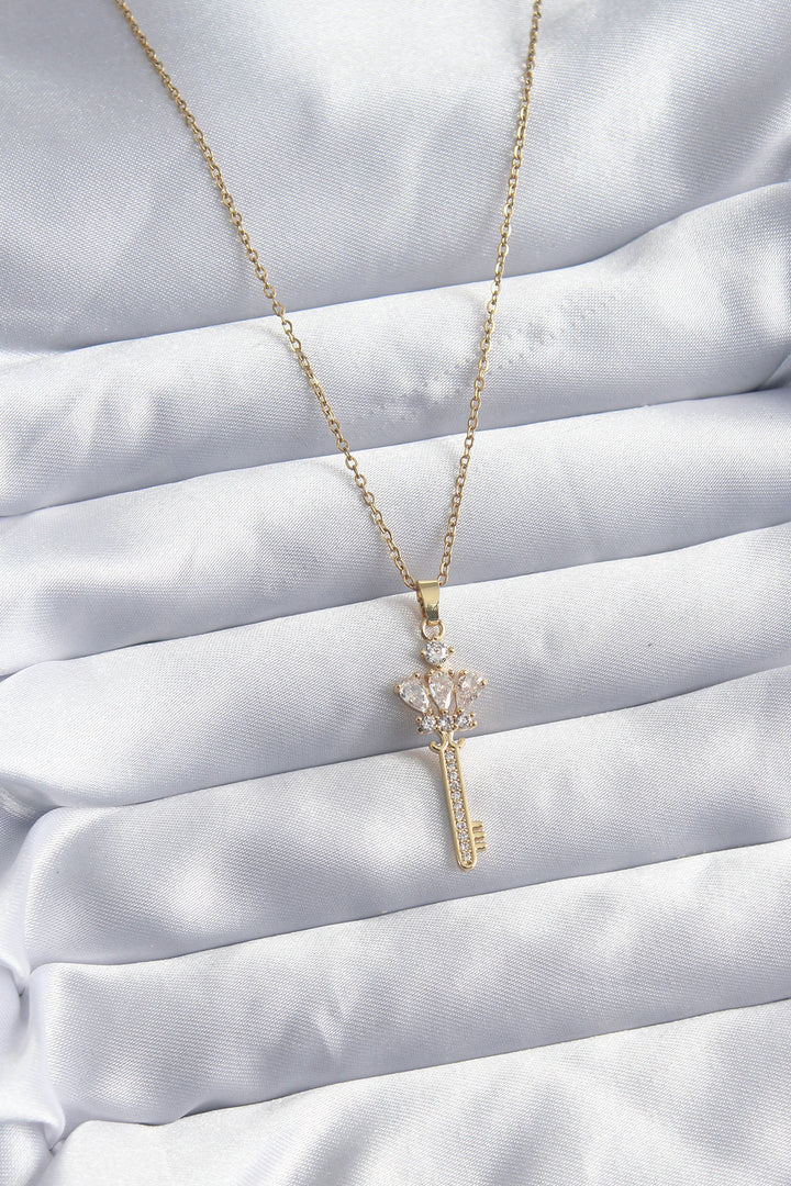 EBJ 316L Steel Chain Gold Color Zircon Stone Key Model Women's Necklace - Burke
