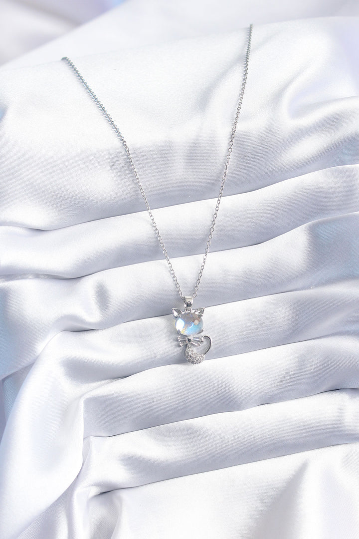 EBJ 316L Stainless Steel Silver Color Zircon Stone Cat Model Women's Necklace - Hamilton