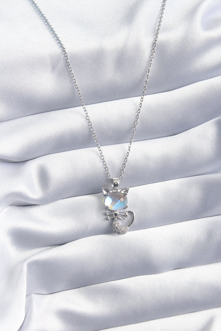 EBJ 316L Stainless Steel Silver Color Zircon Stone Cat Model Women's Necklace - Hamilton