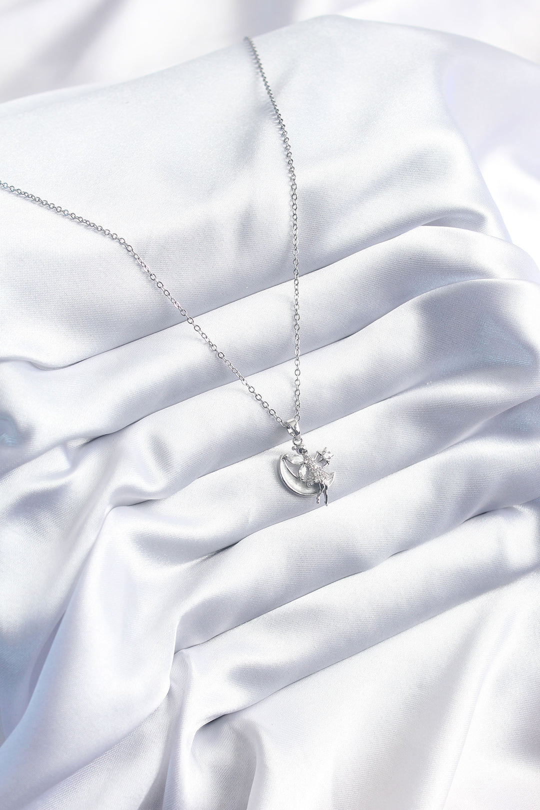 EBJ 316L Stainless Steel Silver Color Moon Angel Model Zircon Stone Women's Necklace - Aalen