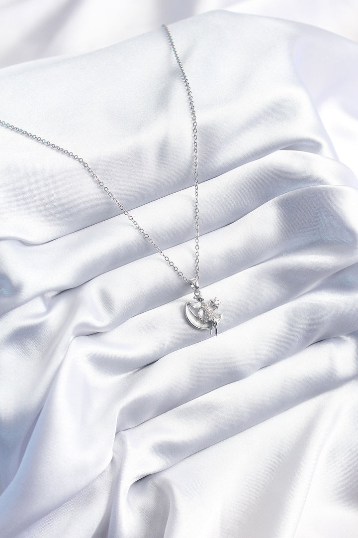 EBJ 316L Stainless Steel Silver Color Moon Angel Model Zircon Stone Women's Necklace - Aalen