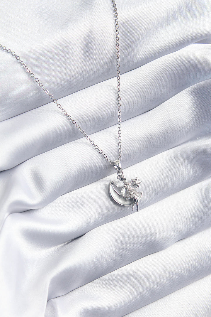 EBJ 316L Stainless Steel Silver Color Moon Angel Model Zircon Stone Women's Necklace - Aalen