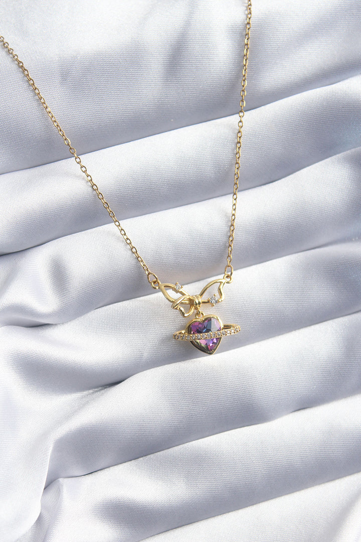 EBJ 316L Steel Gold Color Crystal Heart Zircon Stone Detail Women's Necklace - East Gwillimbury