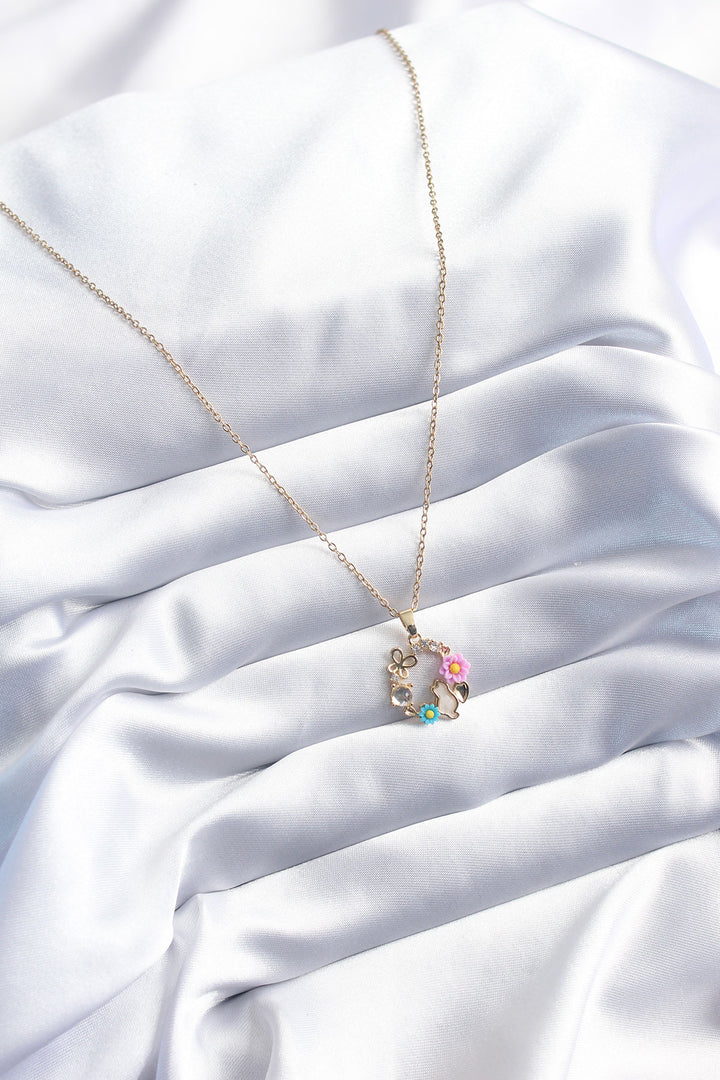 EBJ 316L Steel Gold Color Cat Flower Butterfly Figure Women's Necklace - Leeds