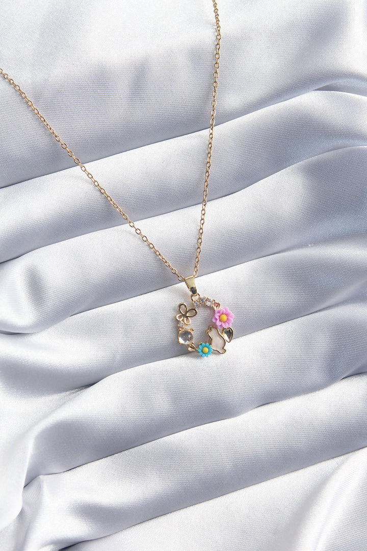 EBJ 316L Steel Gold Color Cat Flower Butterfly Figure Women's Necklace - Leeds